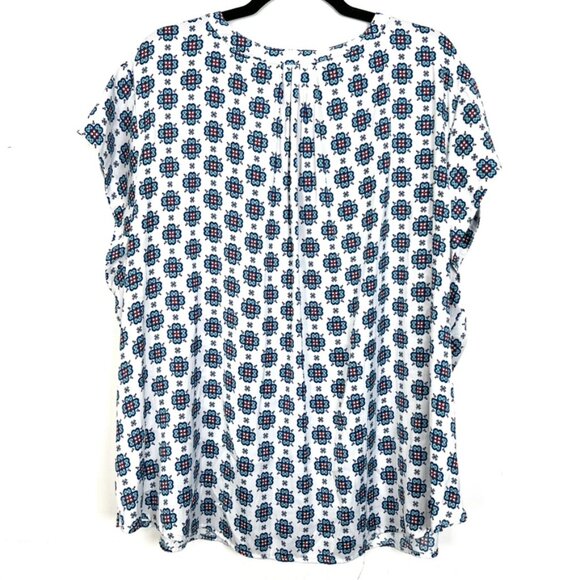 Liz Claiborne Blouse Blue White Print Henley Pocket Chiffon Top 3X - Picture 4 of 4
